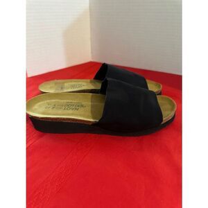 NAOT Sandals Made in Israel Black Slide w/Leather Footbed size 40
